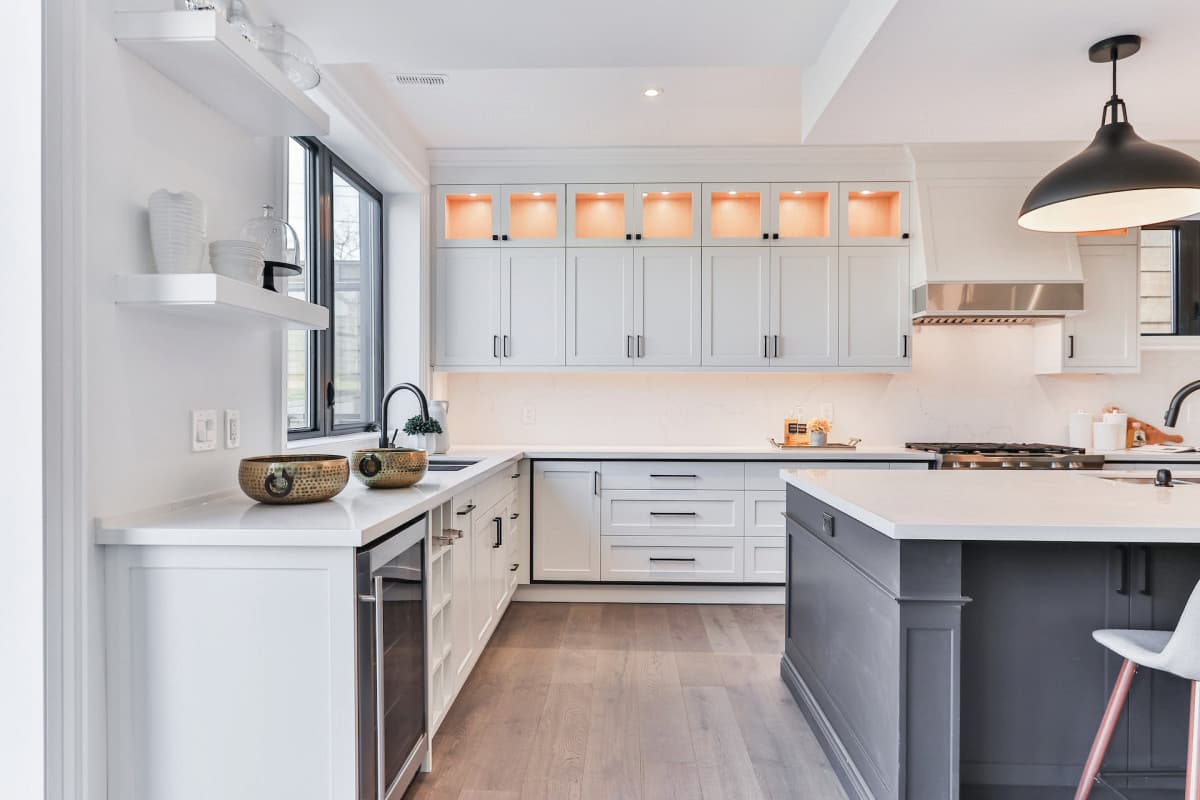 Kitchen with white cabinets